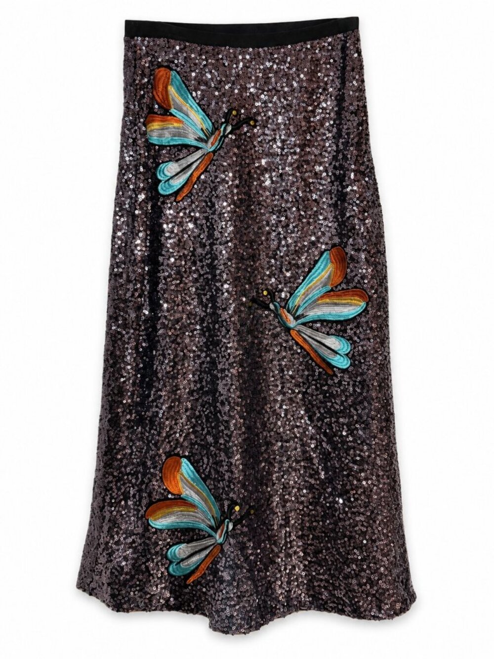H&M Butterfly Embroidered Sequin Midi Skirt Size US 4
